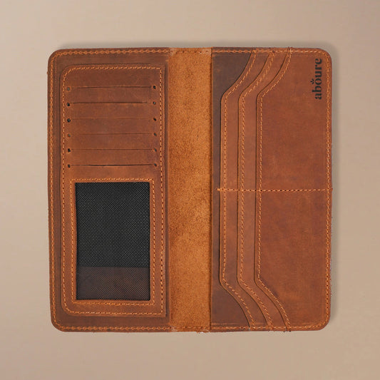 Crazy horse leather long wallet